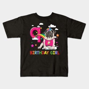 Pug Birthday - 9 Years Old Unicorn Pugicorn Party Kids T-Shirt